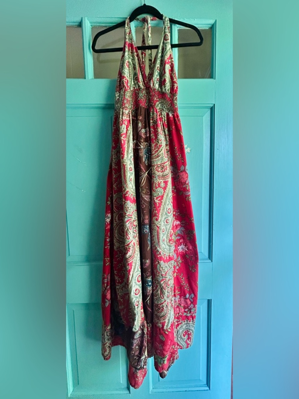 Y2K Fire Los Angeles Red Paisley Halter Boho Maxi Dress Medium